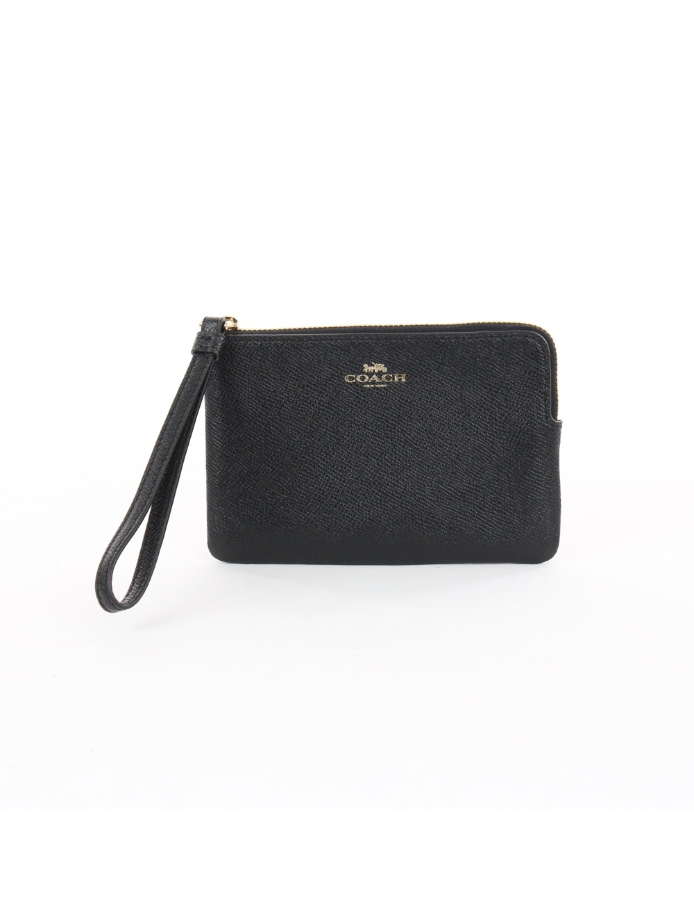Coach F58032 Corner Zip Wristlet Black Crossgrain Leather